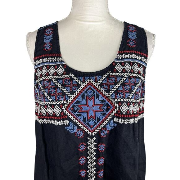 Johnny Was Jojo Linen Embroidered Asymmetrical Tunic Mini Dress Size Small - Picture 6 of 9